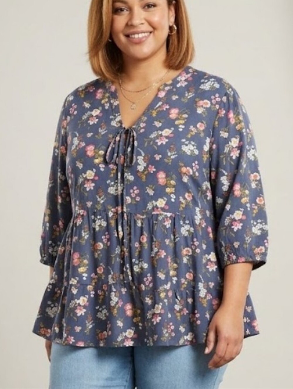 Floral Tie-Front Peplum Tunic
